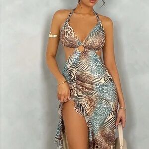 SHEIN Animal Print Maxi Dress - Brown and Blue